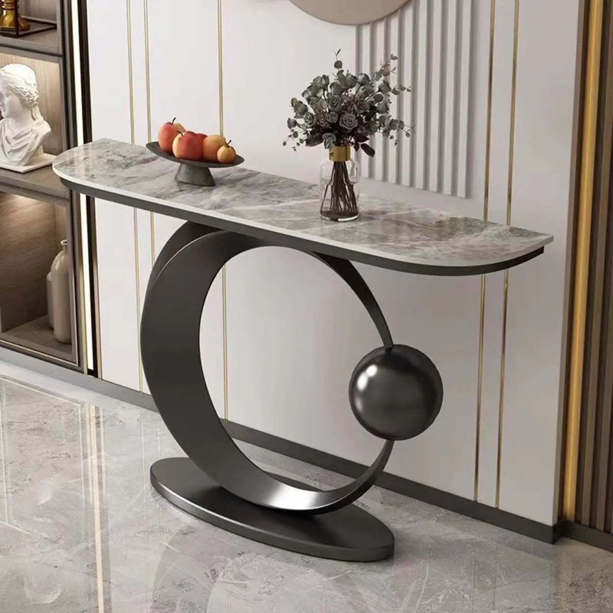 Abstract Base Sintered Stone Gold Console Table — Black / Blue