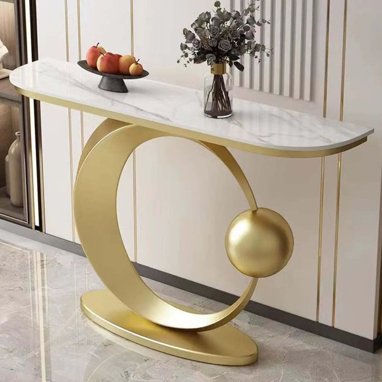 Abstract Base Sintered Stone Gold Console Table — Black / Blue