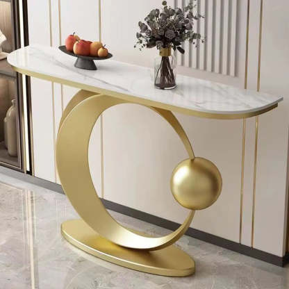 Abstract Base Sintered Stone Gold Console Table — Black / Blue