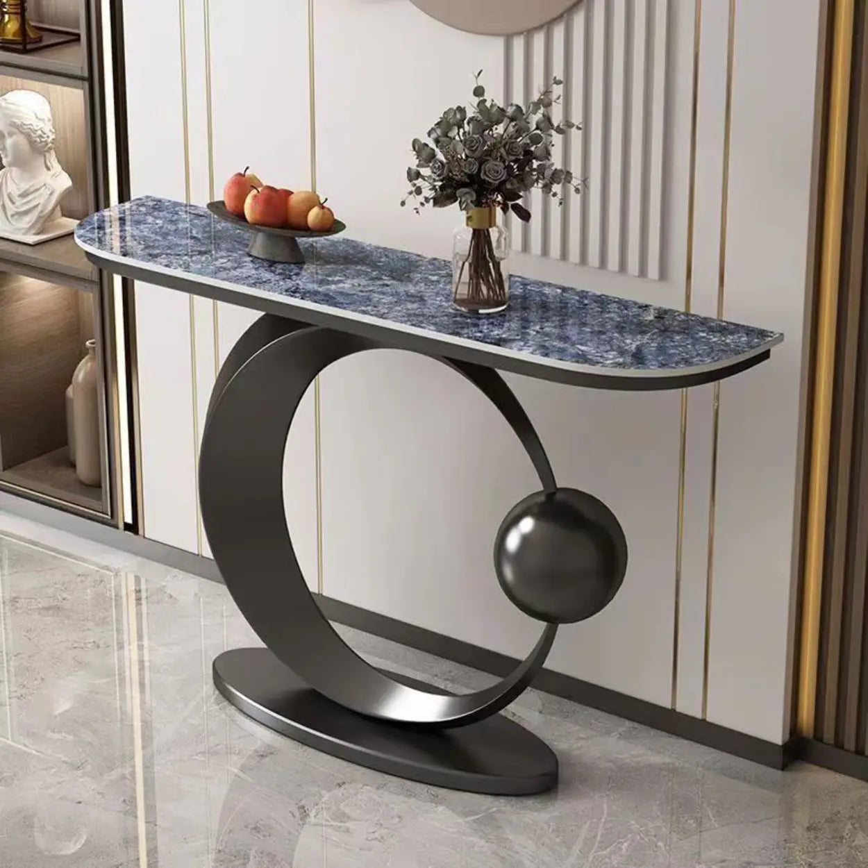 Abstract Base Sintered Stone Gold Console Table — Black / Pandora