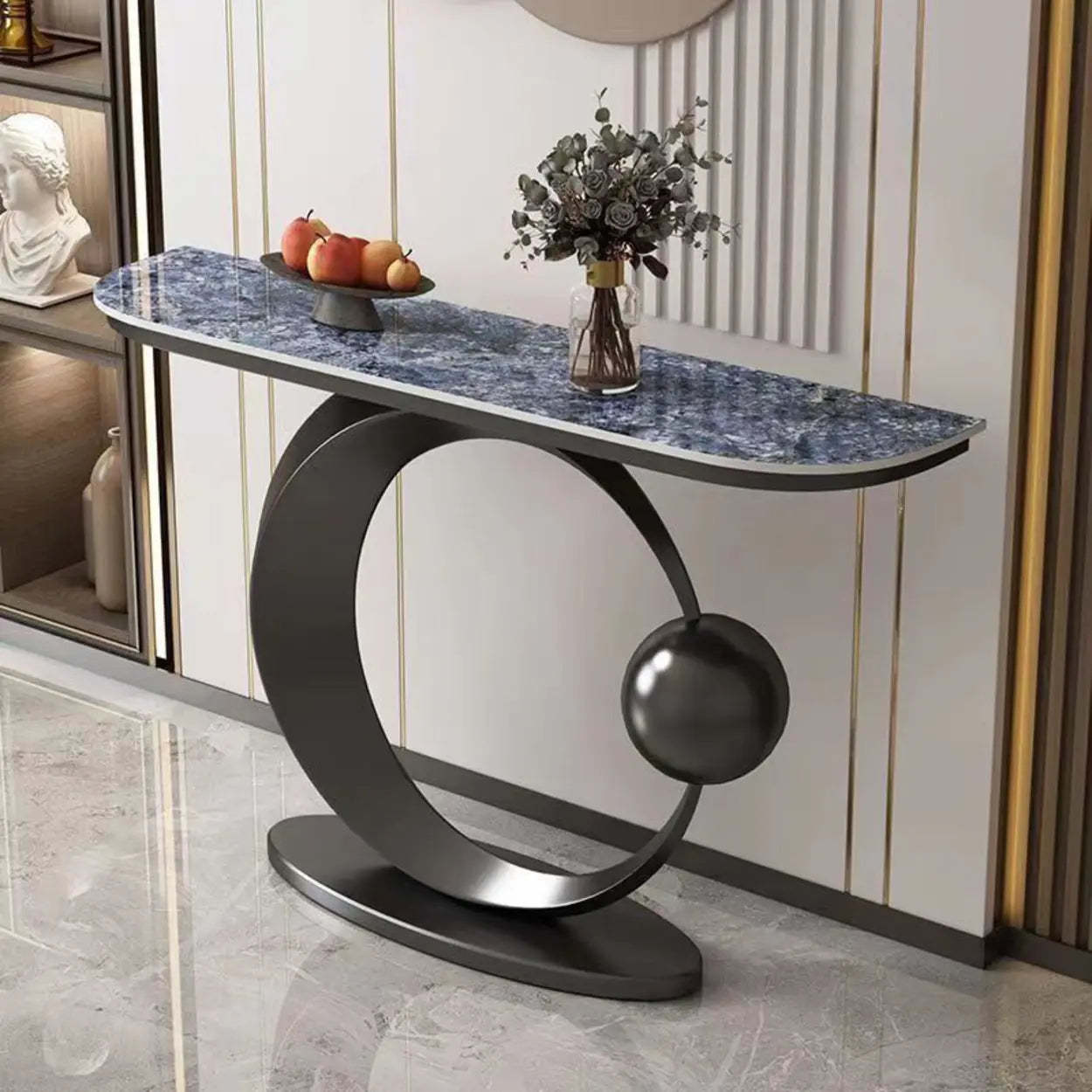 Abstract Base Sintered Stone Gold Console Table — Black / Pandora