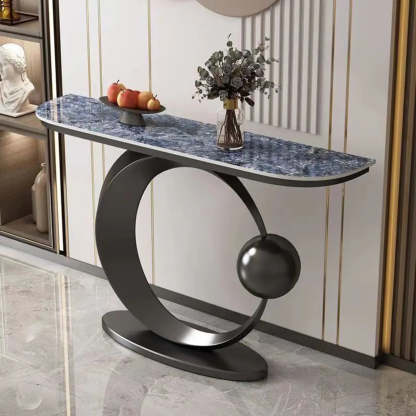 Abstract Base Sintered Stone Gold Console Table — Black / Pandora