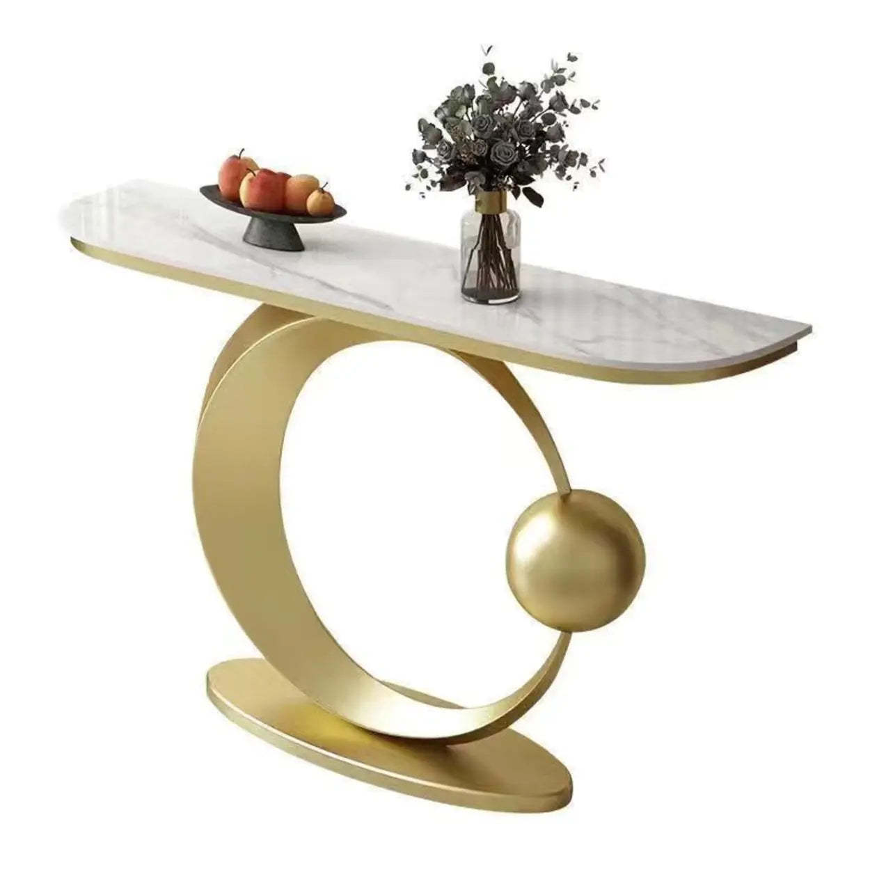 Luxury abstract base gold end & side tables — 31" L x 12" W x 31" H / White