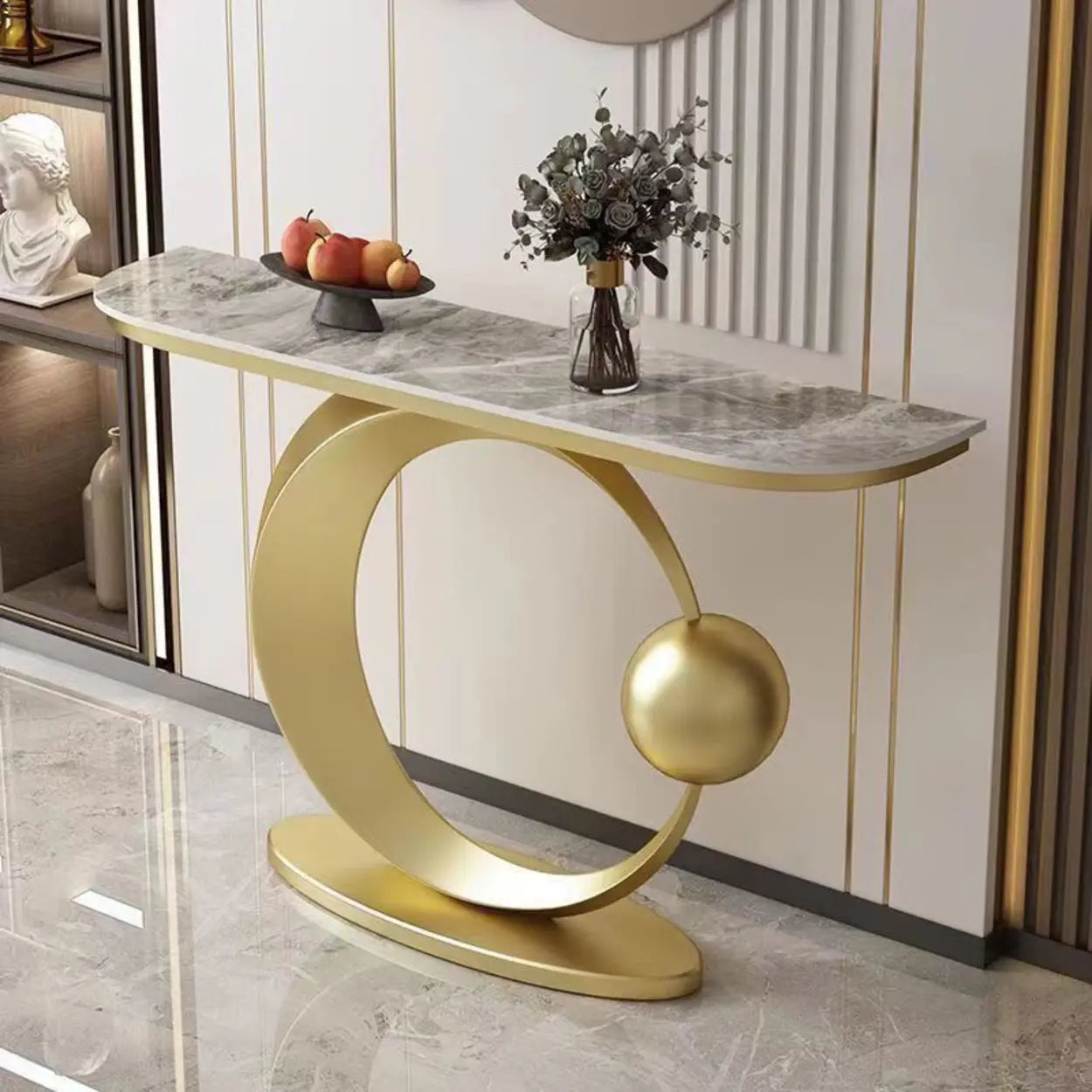 Abstract Base Sintered Stone Gold Console Table — Gold / Blue