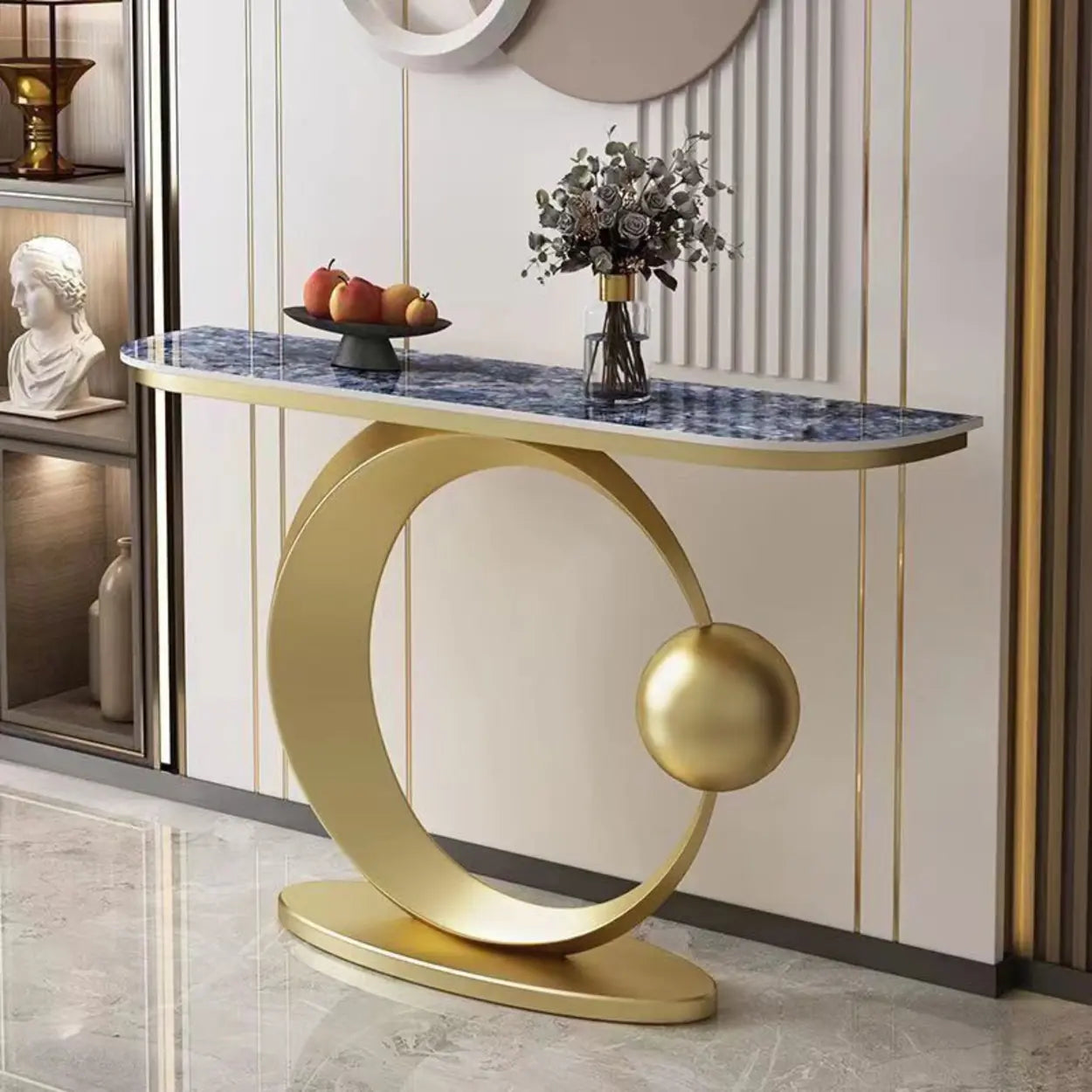Abstract Base Sintered Stone Gold Console Table — Black / White