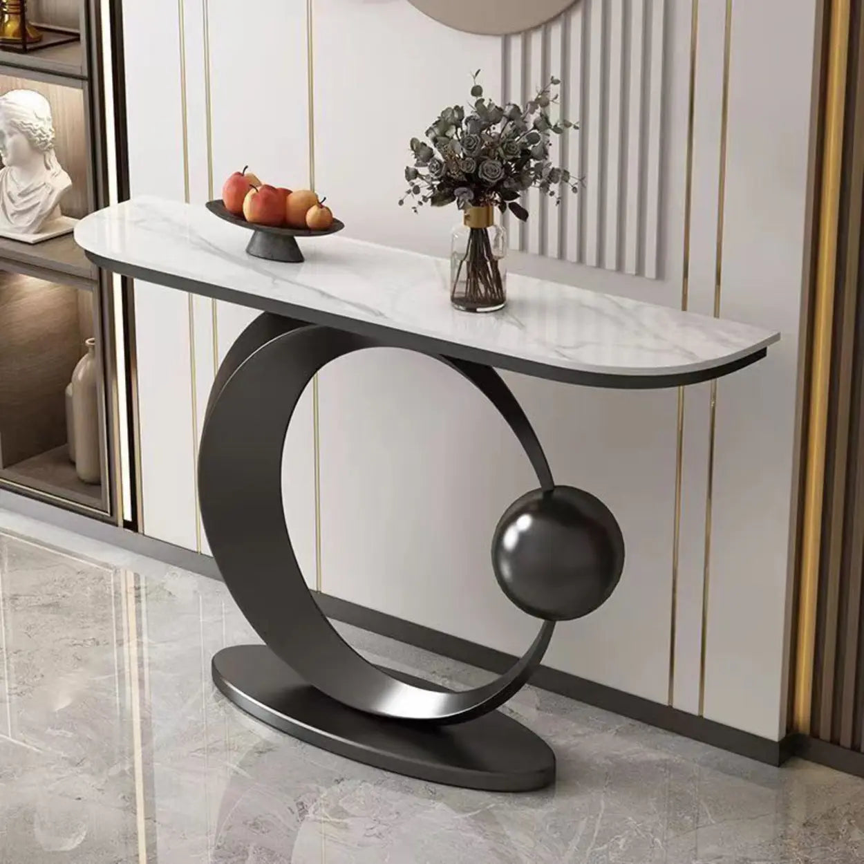 Abstract Base Sintered Stone Gold Console Table
