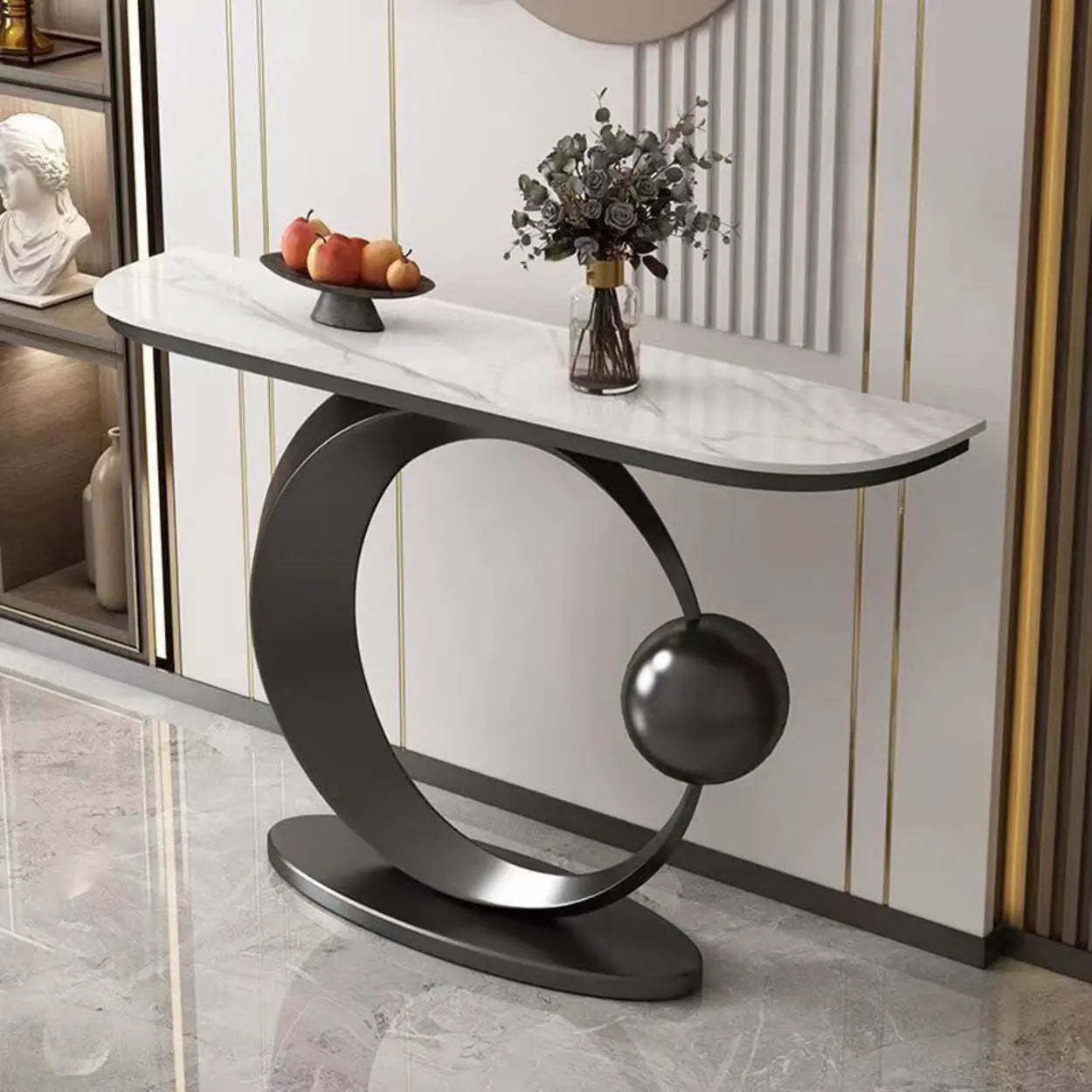 Abstract Base Sintered Stone Gold Console Table — Black / Gray
