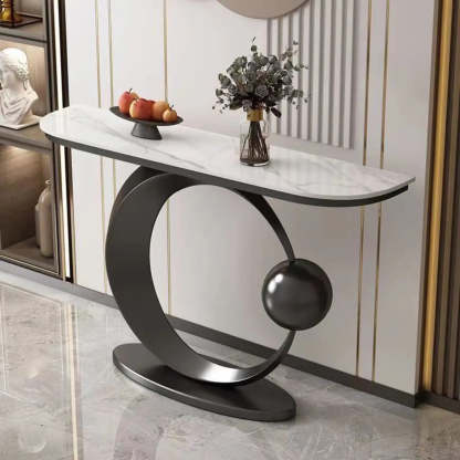 Abstract Base Sintered Stone Gold Console Table — Black / Gray