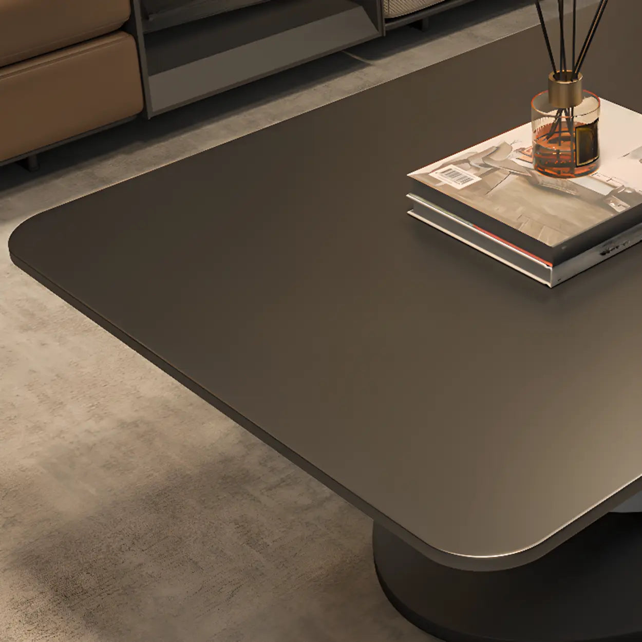 Abstract White Rectangular Stone Iron-Base Coffee Table — Gray/ White