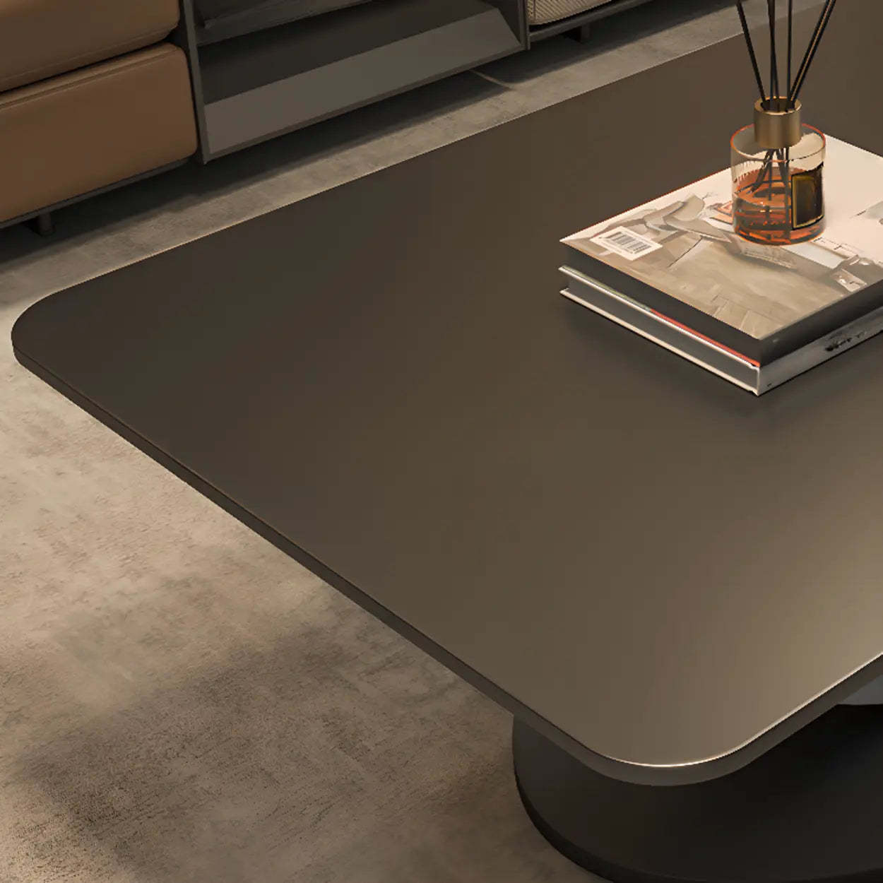 Abstract White Rectangular Stone Iron-Base Coffee Table — Gray/ White