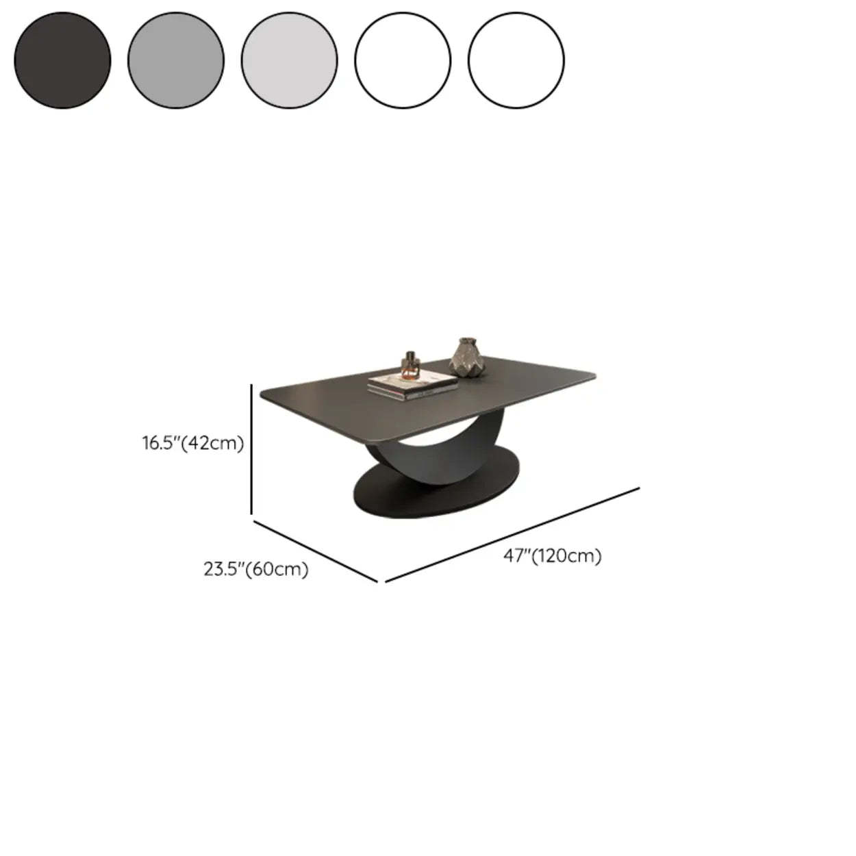 Abstract White Rectangular Stone Iron-Base Coffee Table