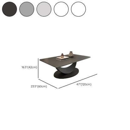 Abstract White Rectangular Stone Iron-Base Coffee Table