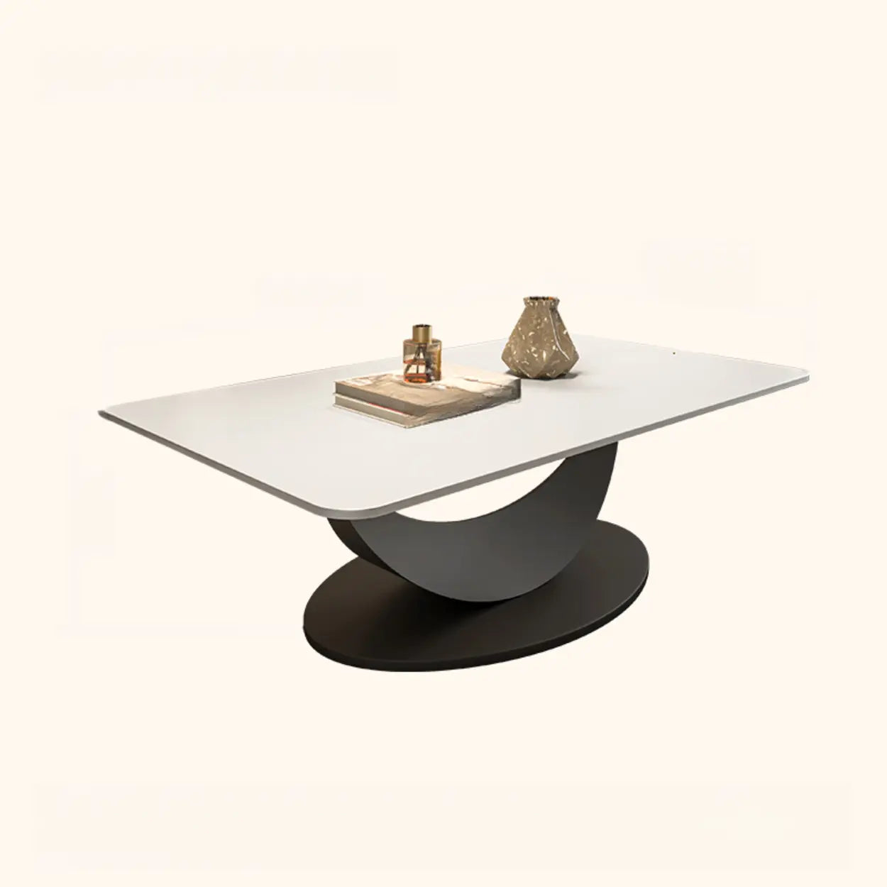 Abstract White Rectangular Stone Iron-Base Coffee Table — Gray/ White