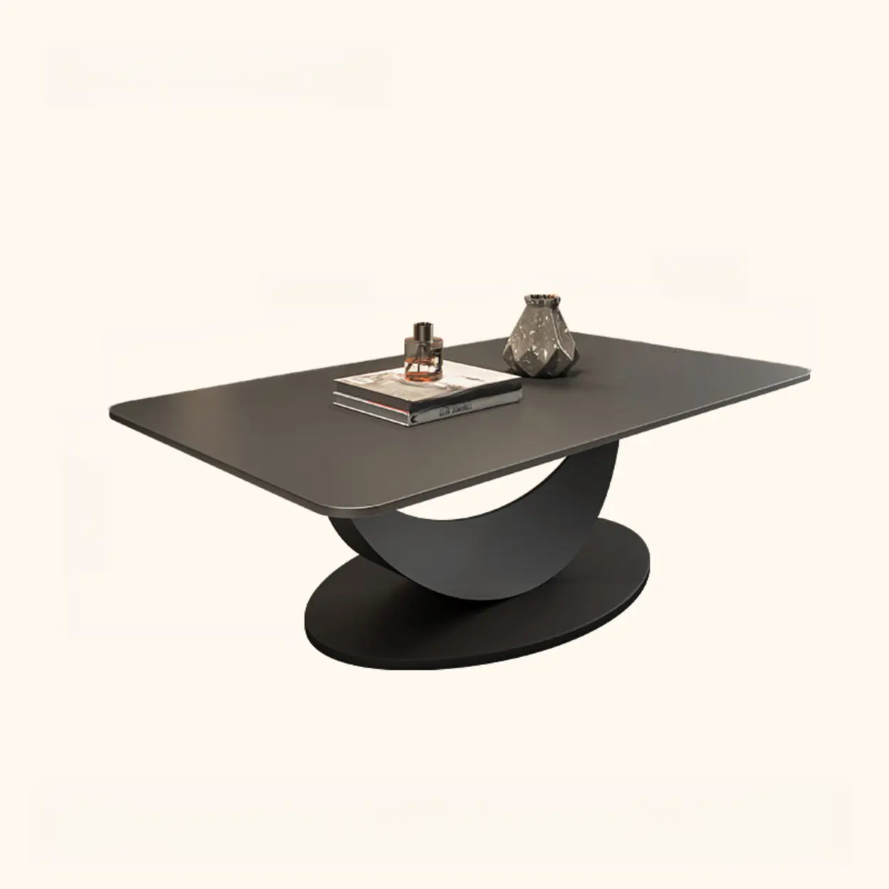Abstract White Rectangular Stone Iron-Base Coffee Table — Gloss White