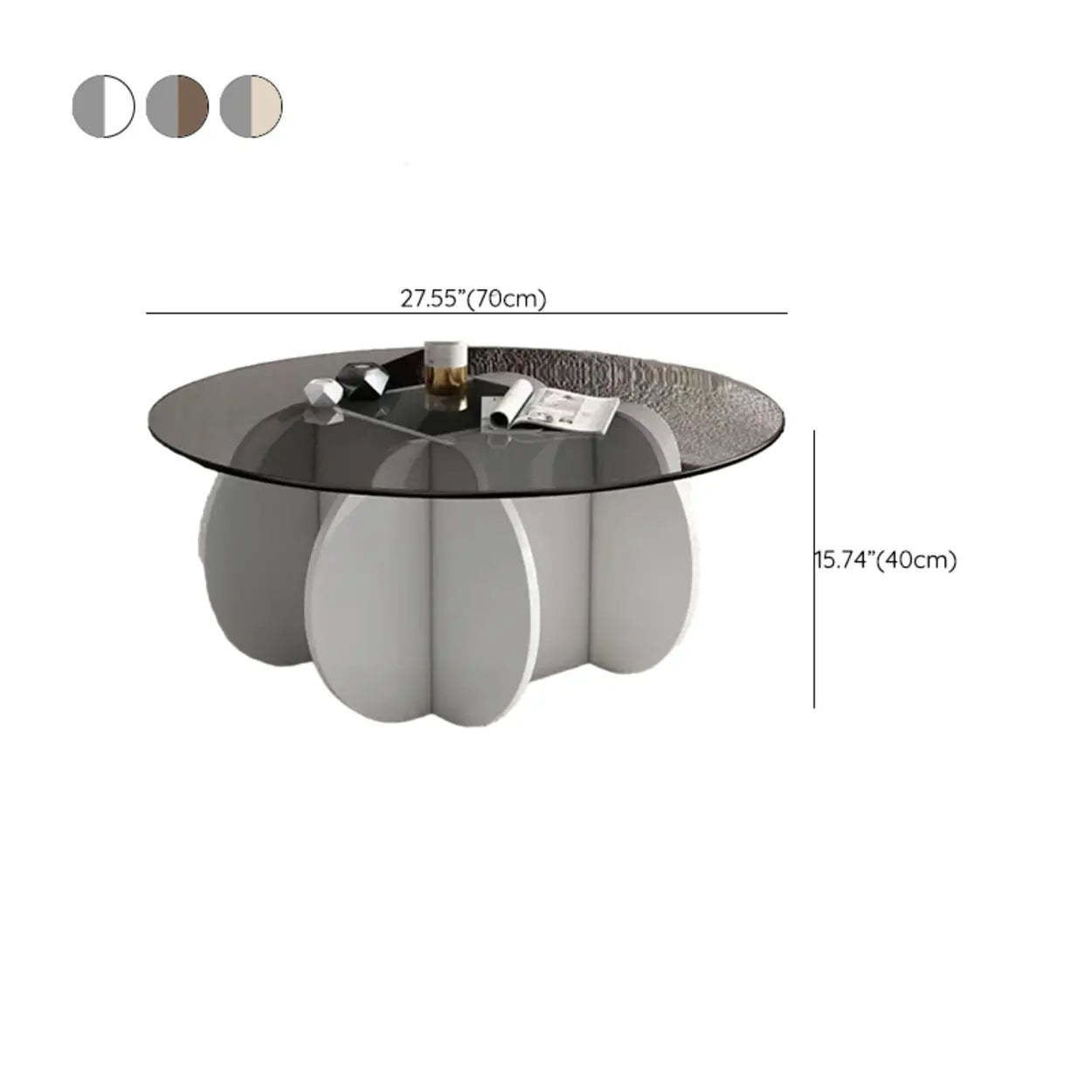 Abstract Wood Base Glass Round Coffee Table