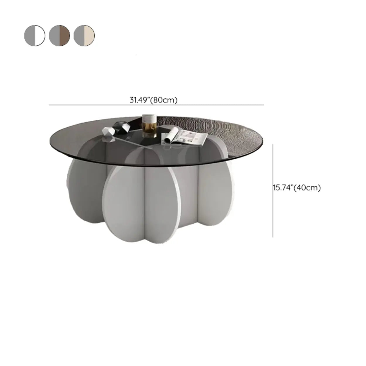 Abstract Wood Base Glass Round Coffee Table
