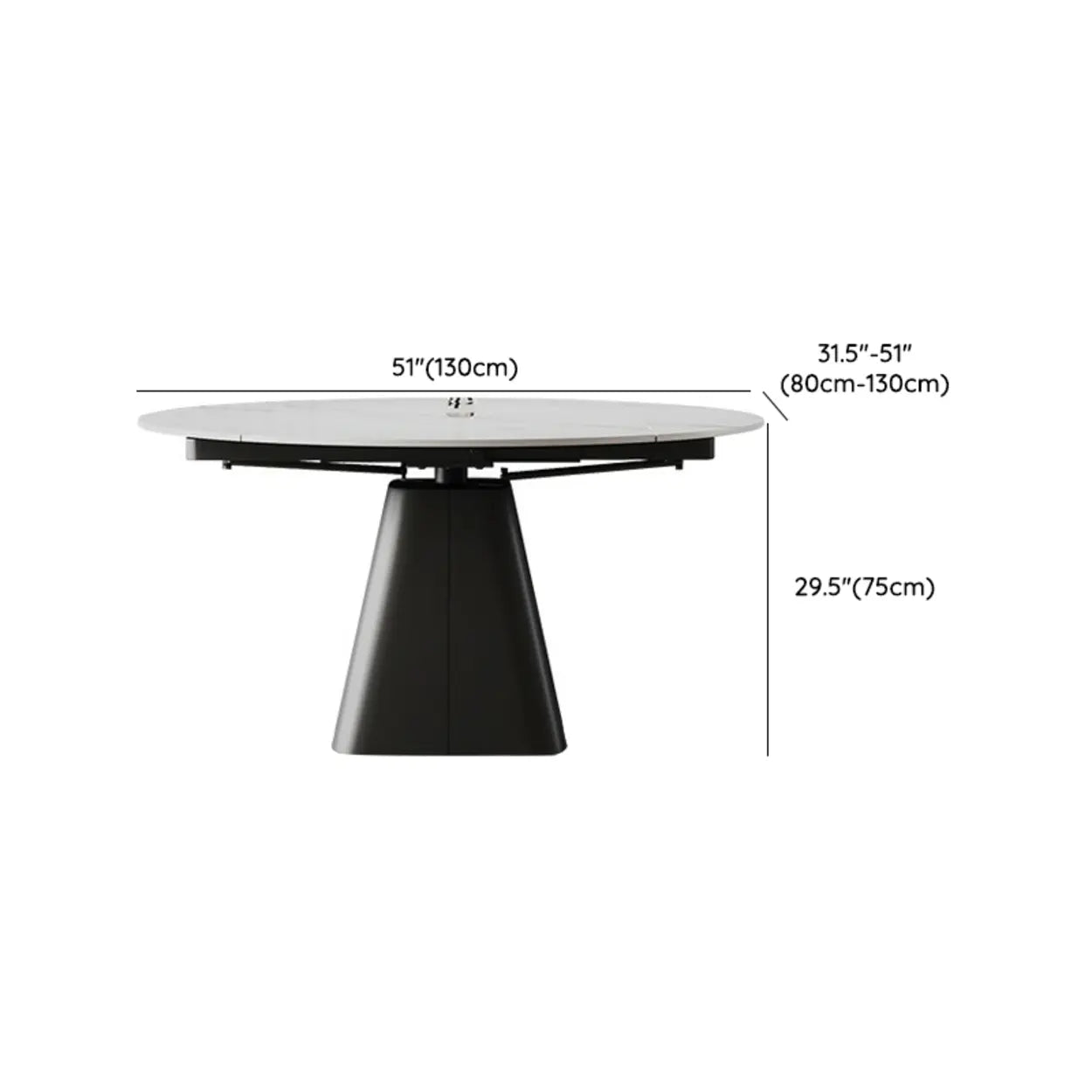 Modern Round White Stone Extendable Pedestal Dining Table