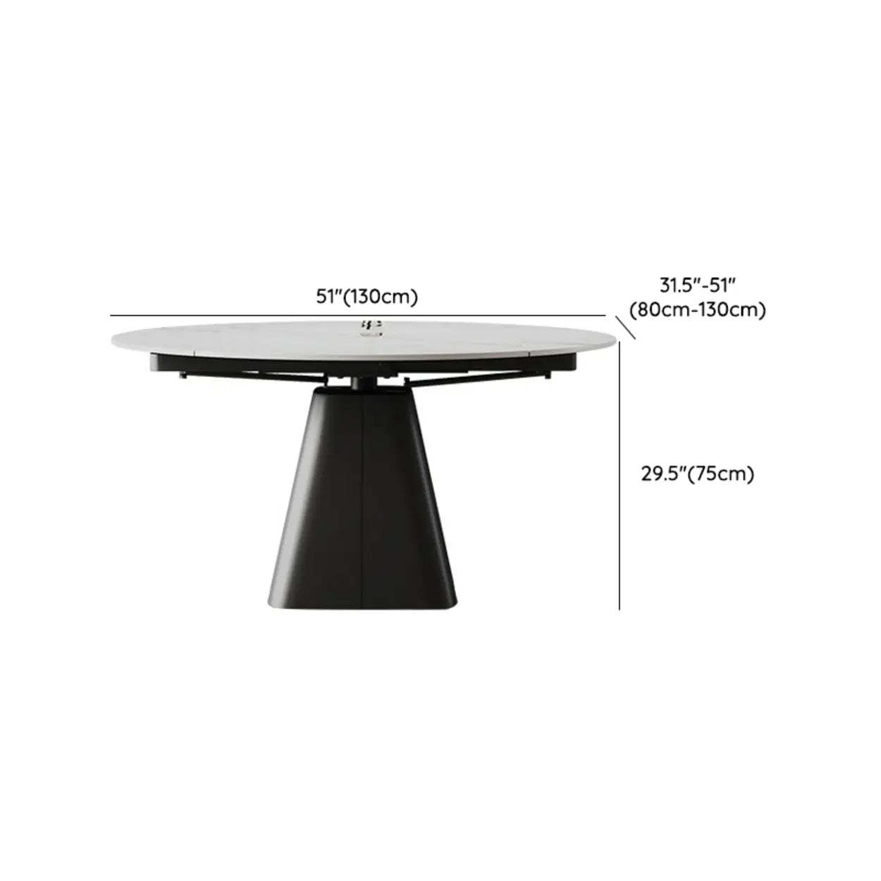 Modern Round White Stone Extendable Pedestal Dining Table