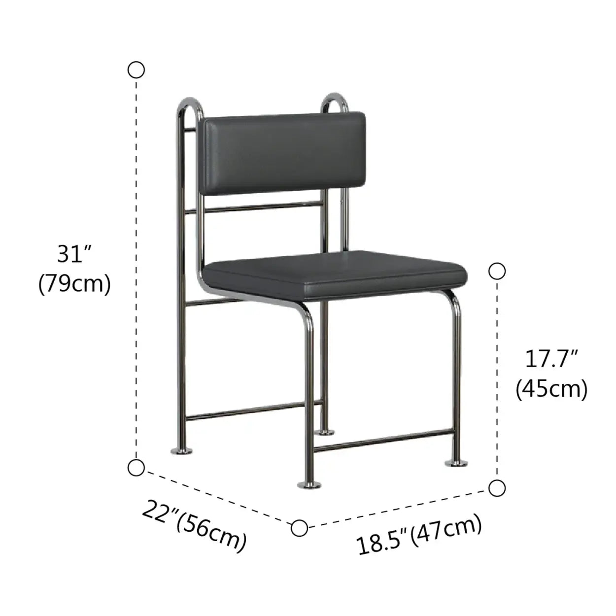 Industrial Open Back Faux Leather Upholstered Dining Chair #size