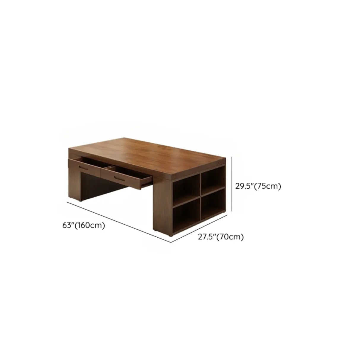 Brown Wood Sled Conference Table with Drawers and Shelf — 6 / Without Chairs