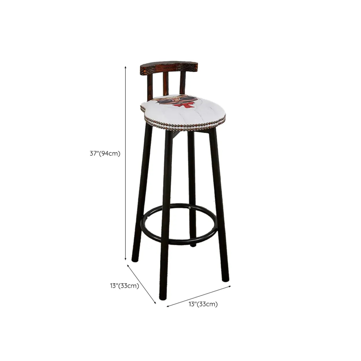 Rustic Multicolor Fabric Round Swivel Bar Stool