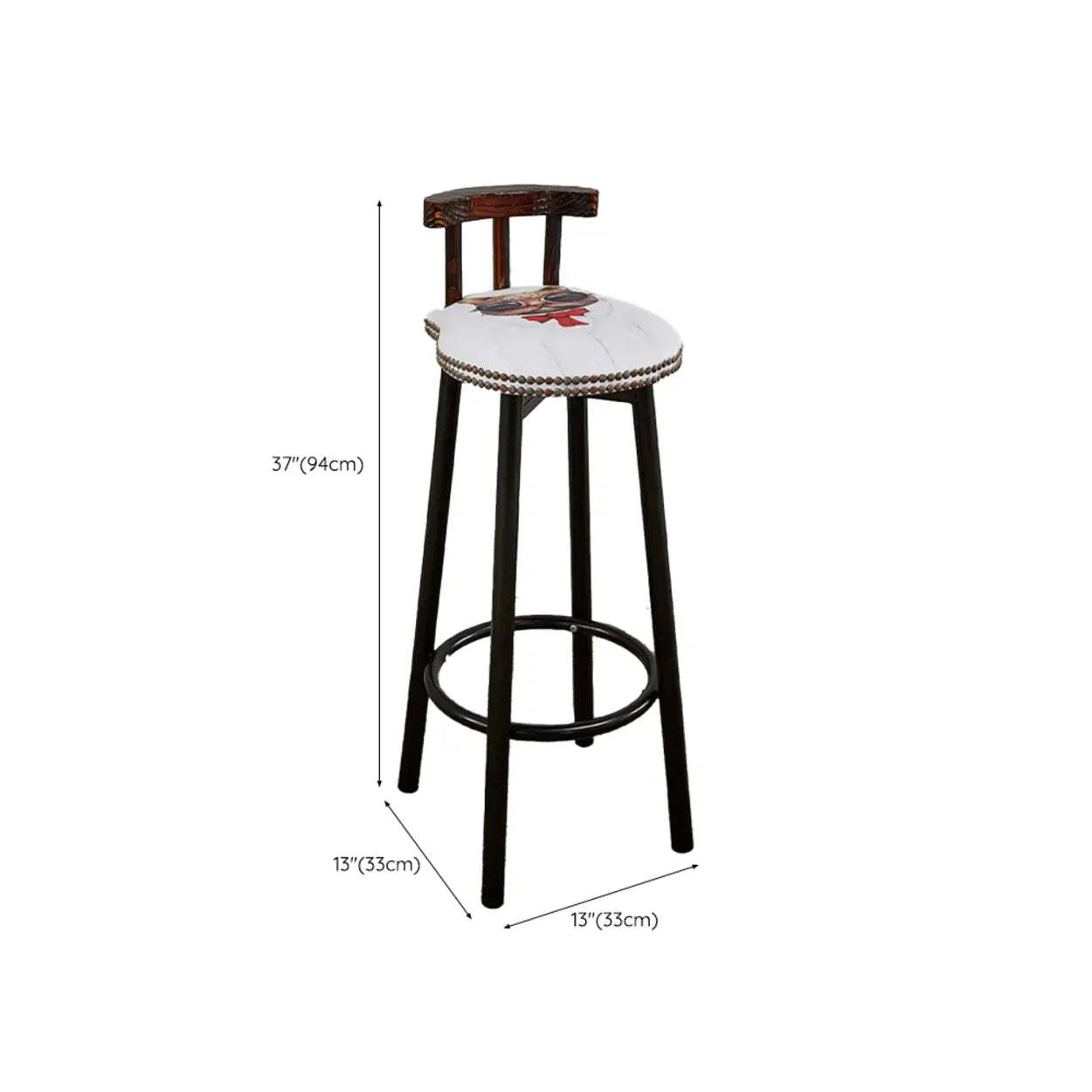 Rustic Multicolor Fabric Round Swivel Bar Stool