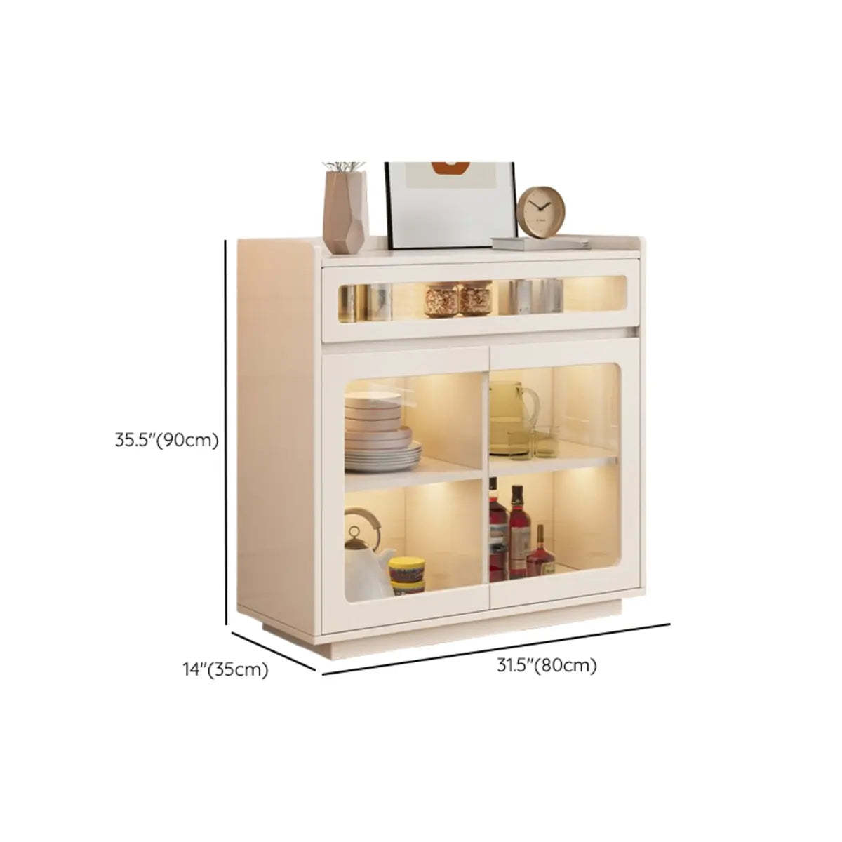 Beige Composite Wood Glazed Shelf Sideboard