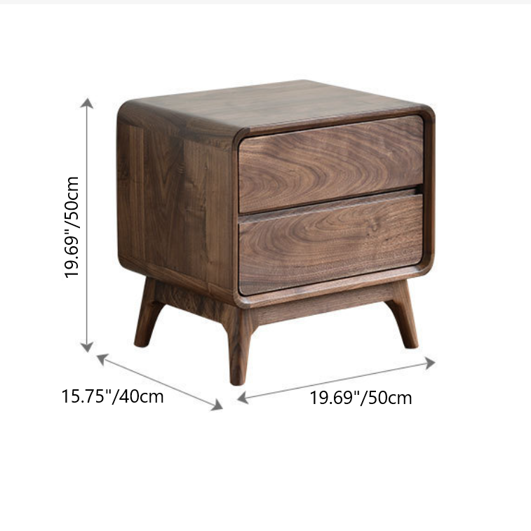 Minimalist Black Walnut Rounded 2-Drawer Nightstand