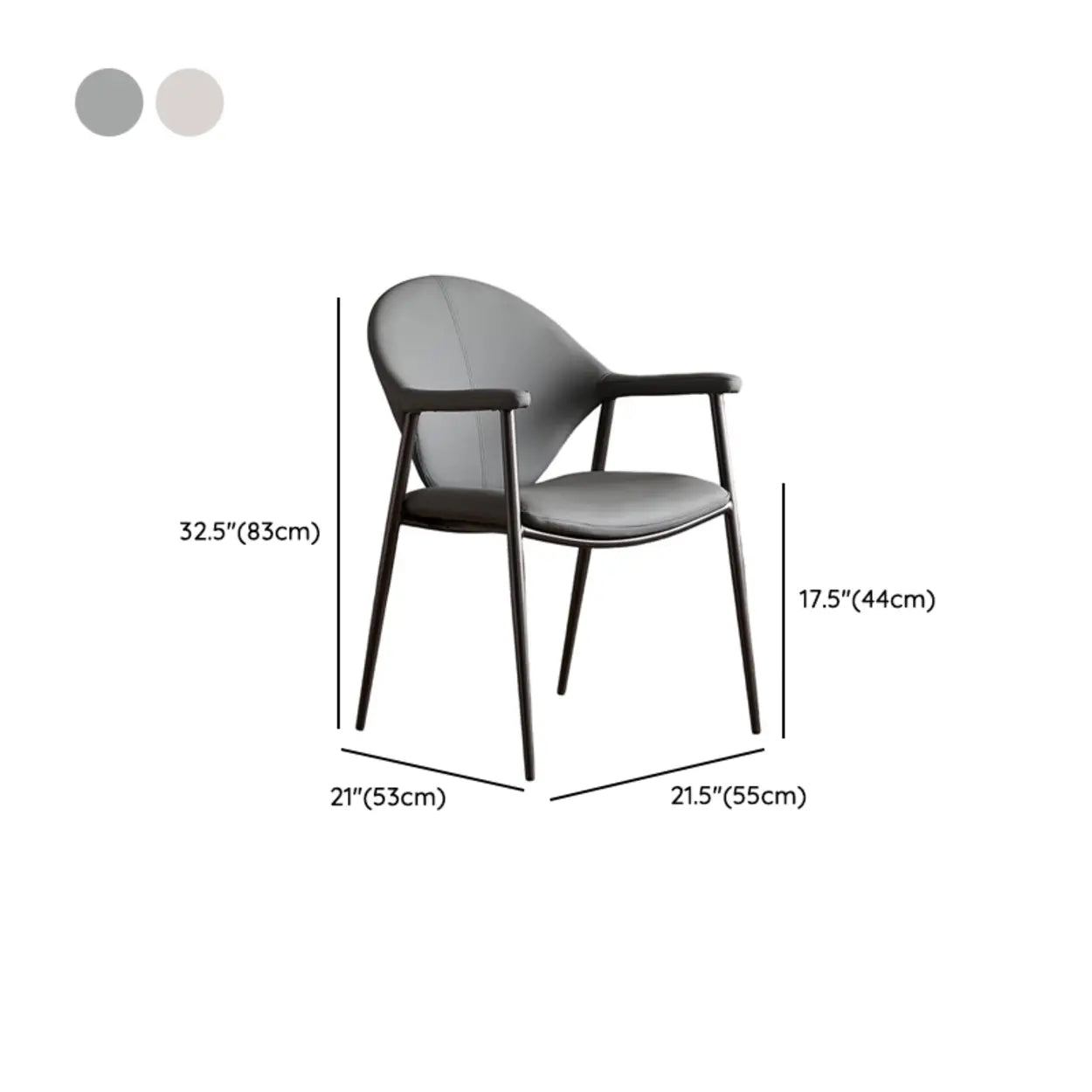 Gray Curved Faux Leather Armrest Metal Dining Chair