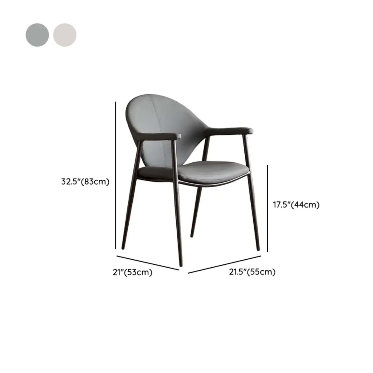 Gray Curved Faux Leather Armrest Metal Dining Chair