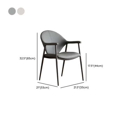 Gray Curved Faux Leather Armrest Metal Dining Chair