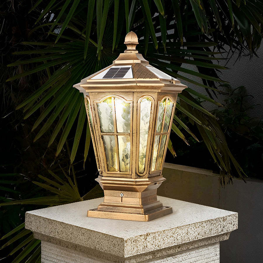 Modern fence pavilion bronze outdoor post lights — Solar / Set of 1
