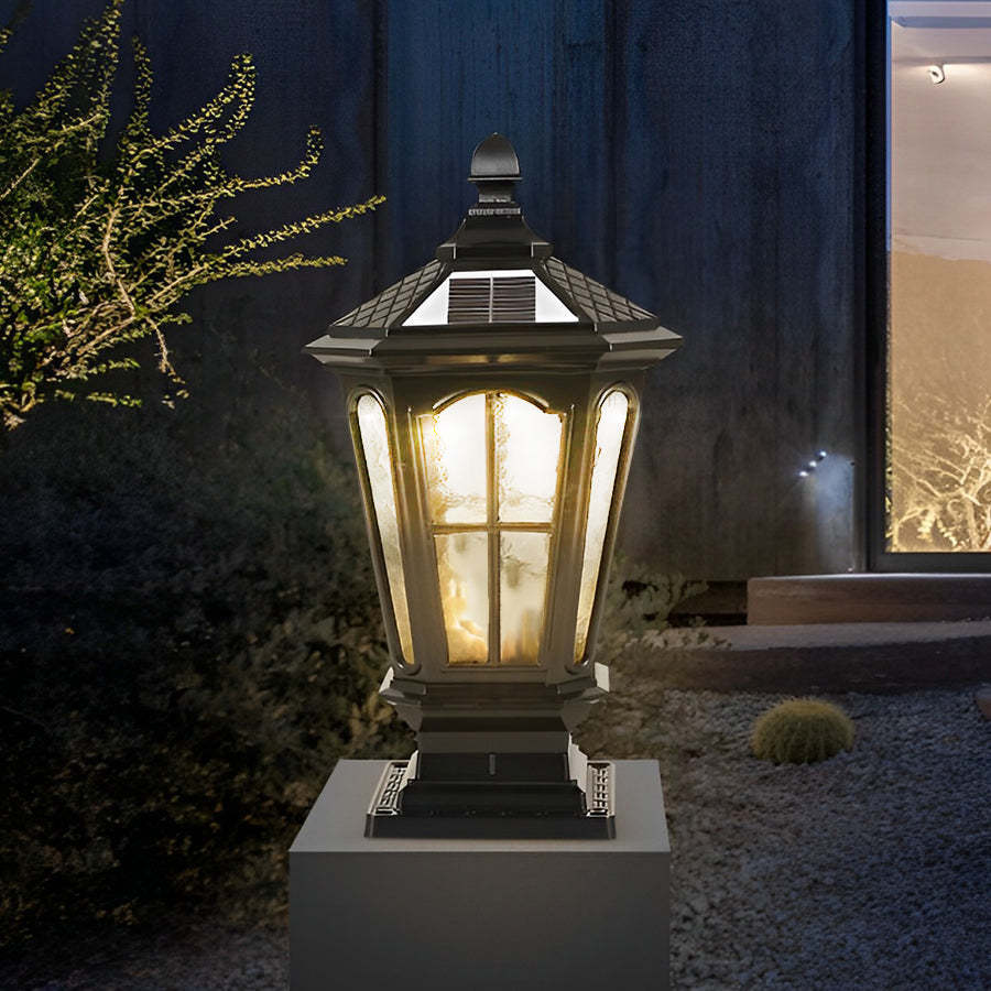 Retro Pavilion Solar Waterproof Fence Post Light — Black / Solar / Set of 4