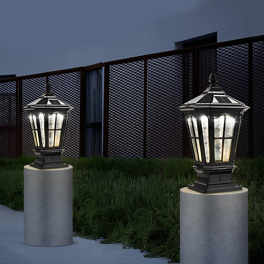 Retro Pavilion Solar Waterproof Fence Post Light — Black / Solar / Set of 2
