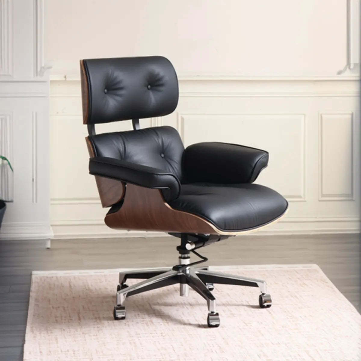 Aluminum Frame Leather Office Chair with Headrest — Black