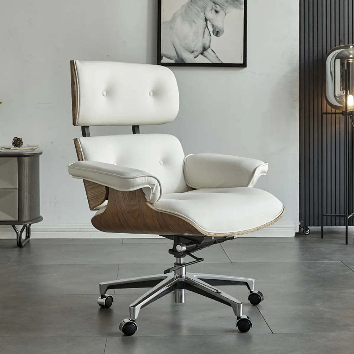 Aluminum Frame Leather Office Chair with Headrest — Orange