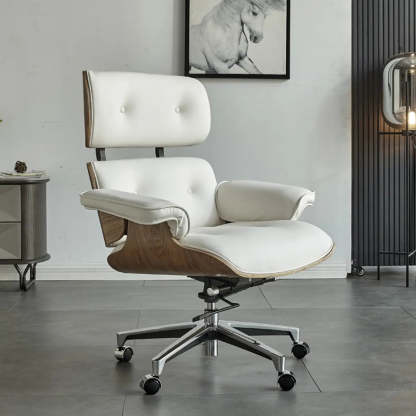 Aluminum Frame Leather Office Chair with Headrest — Orange