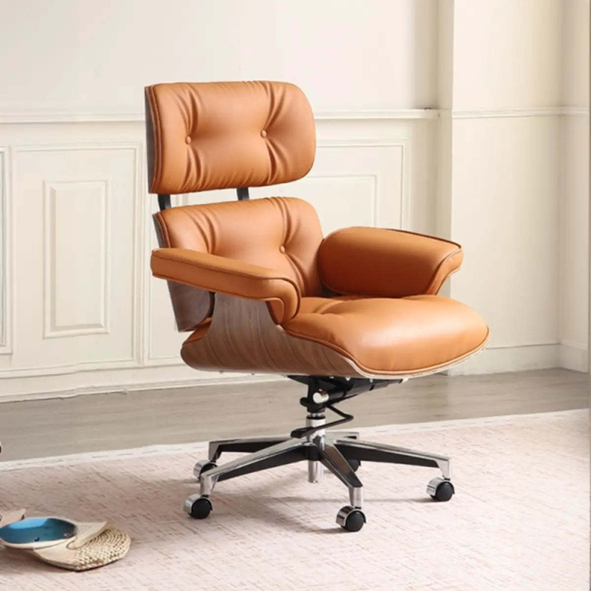 Aluminum Frame Leather Office Chair with Headrest — White