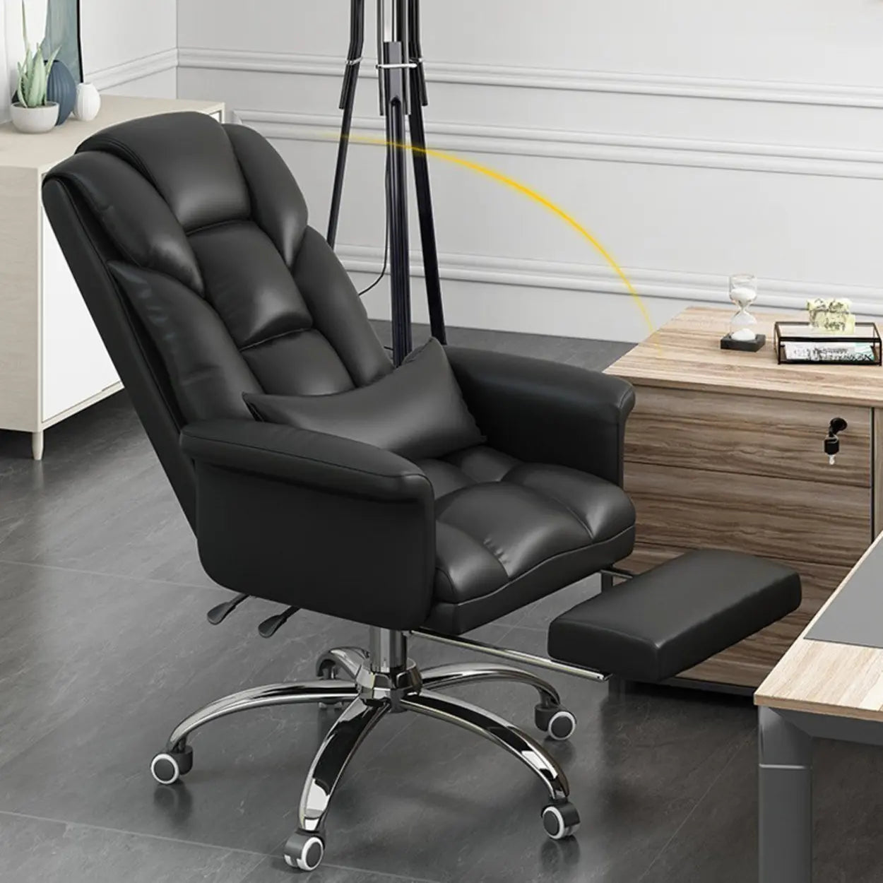 Adjustable Ergonomic Leather Office Chair — Black / With Footrest