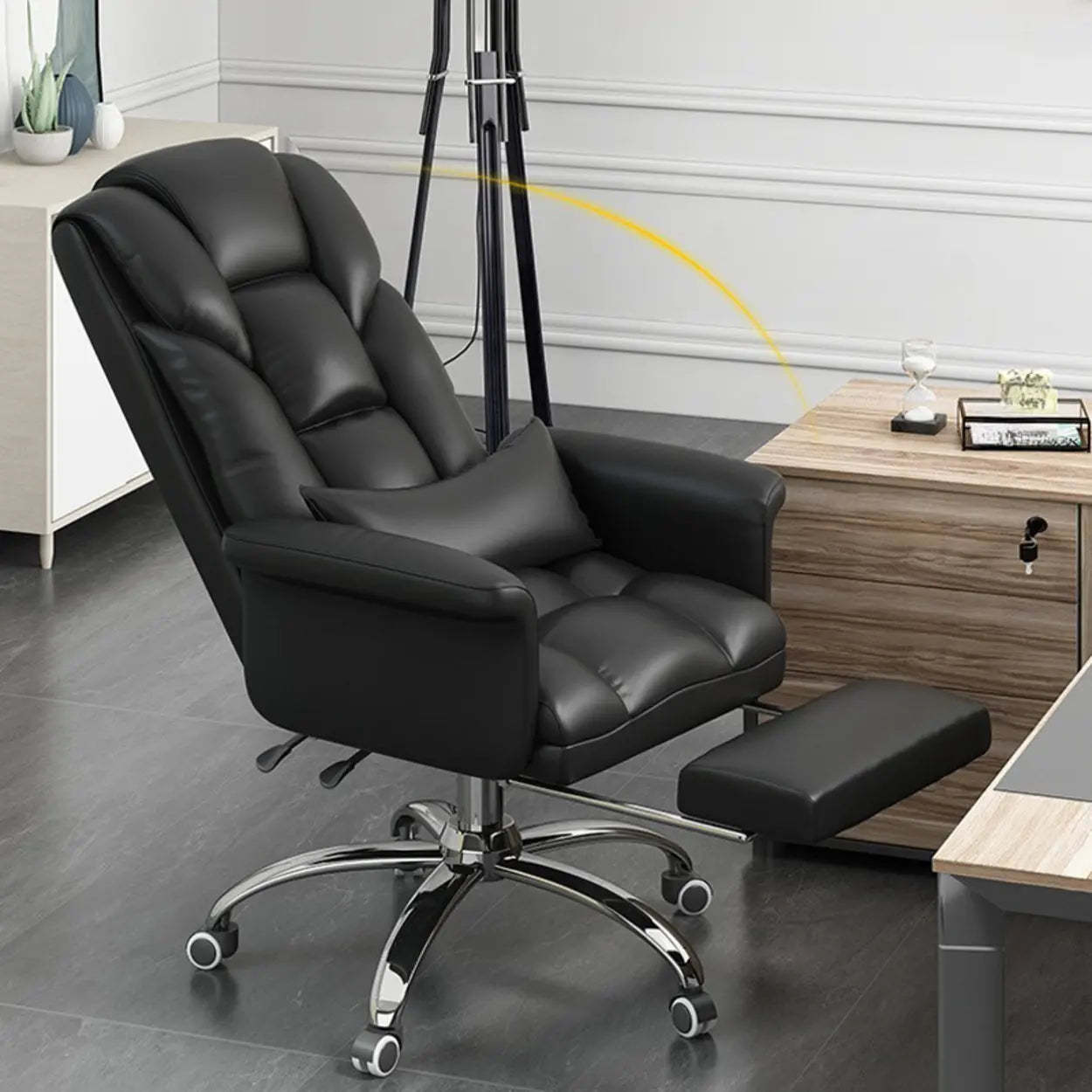 Adjustable Ergonomic Leather Office Chair — Black / With Footrest