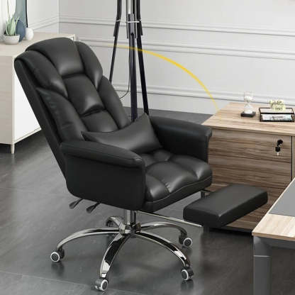 Adjustable Ergonomic Leather Office Chair — Black / With Footrest