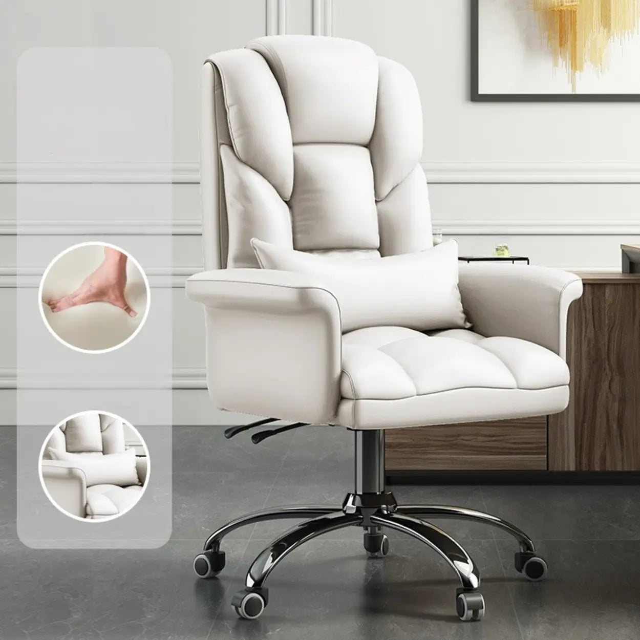 Adjustable Ergonomic Leather Office Chair — Black / Without Footrest