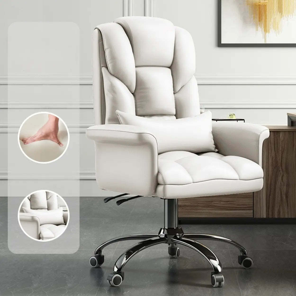Adjustable Ergonomic Leather Office Chair — Black / Without Footrest