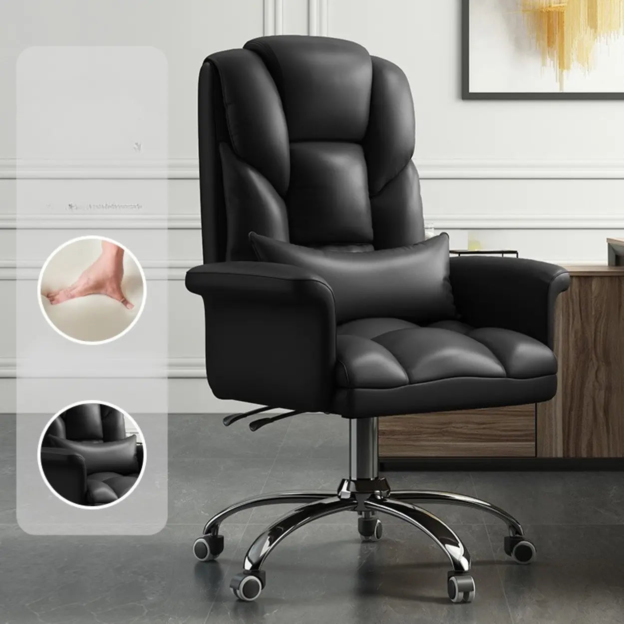 Adjustable Ergonomic Leather Office Chair — Brown / With Footrest