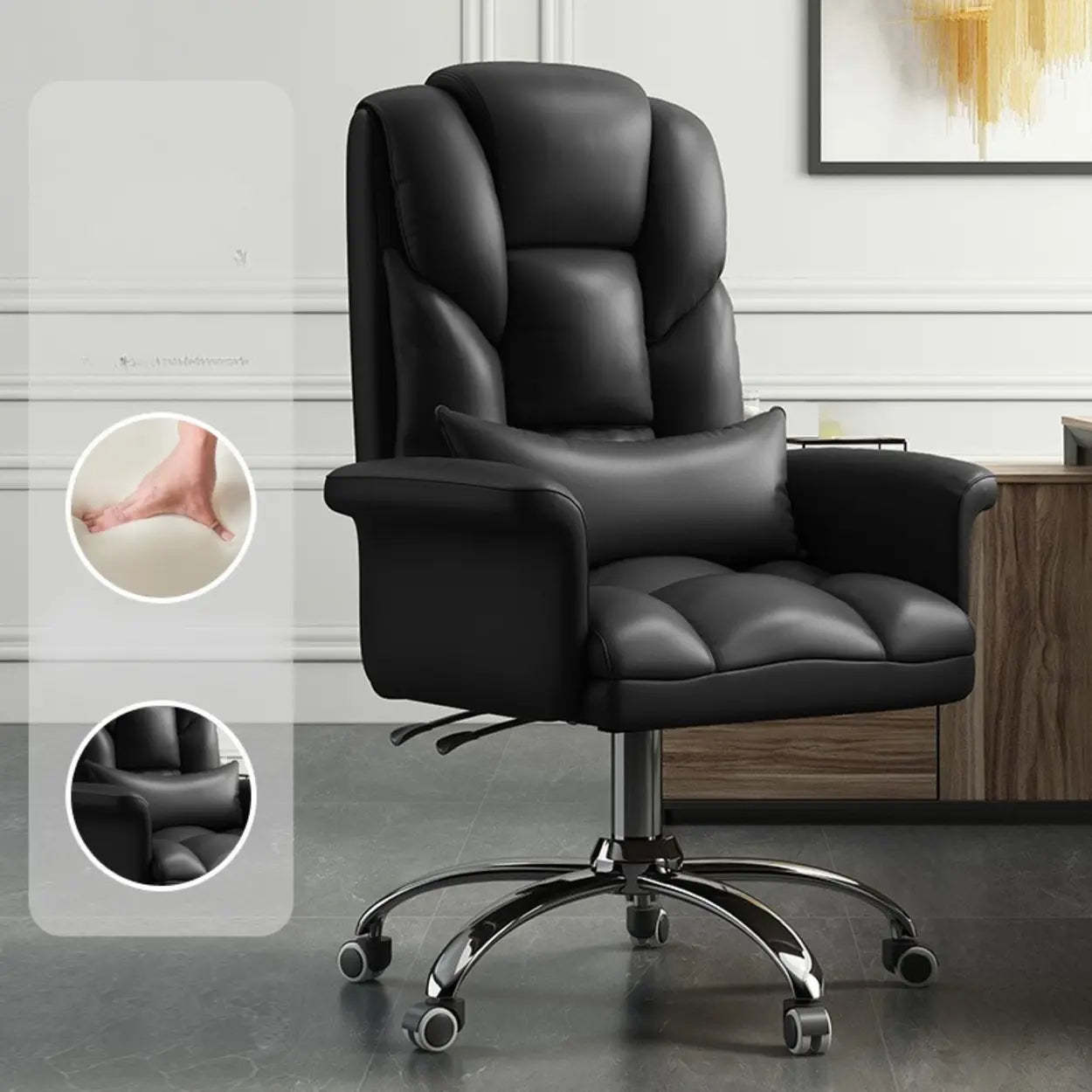 Adjustable Ergonomic Leather Office Chair — Brown / With Footrest