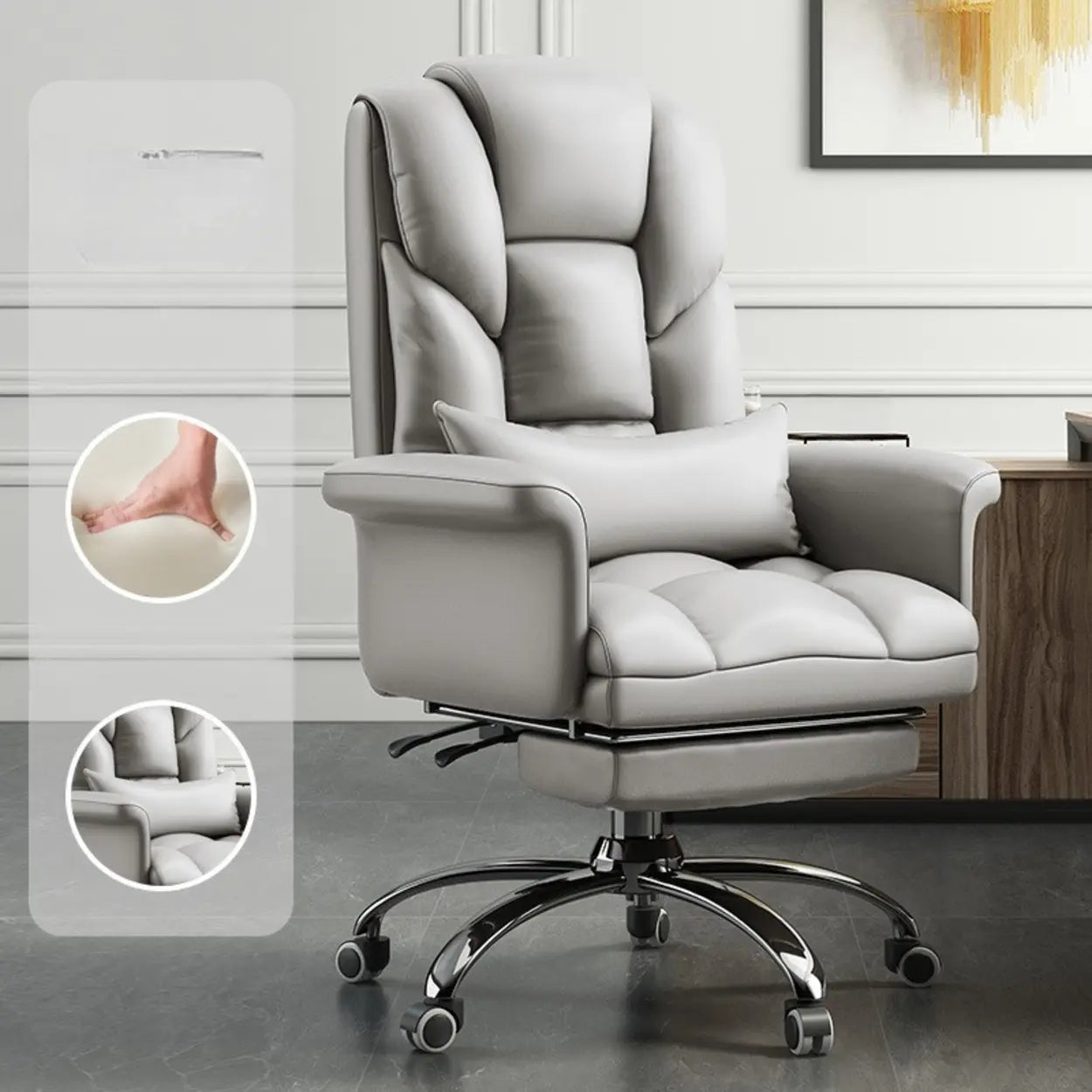 Adjustable Ergonomic Leather Office Chair — Brown / Without Footrest