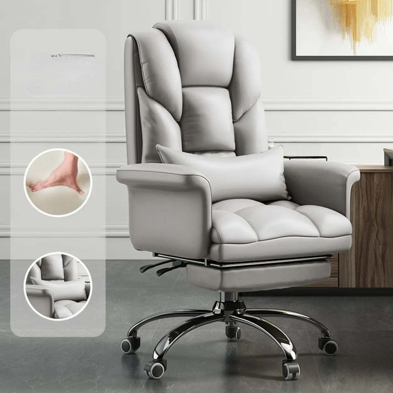 Adjustable Ergonomic Leather Office Chair — Brown / Without Footrest