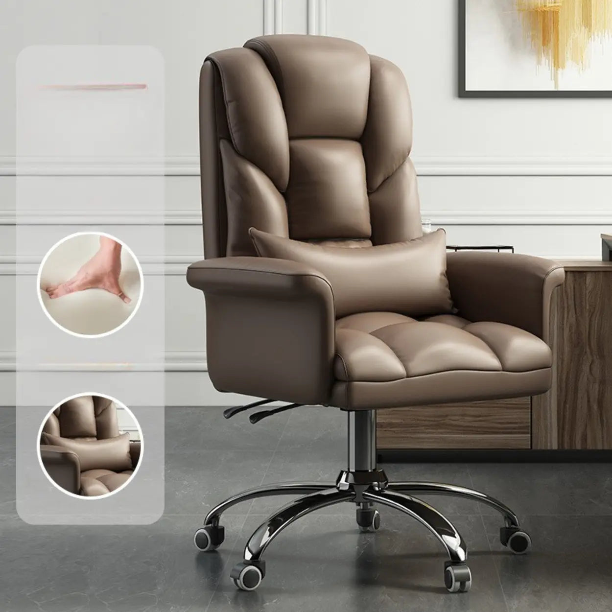 Adjustable Ergonomic Leather Office Chair — Grey / With Footrest