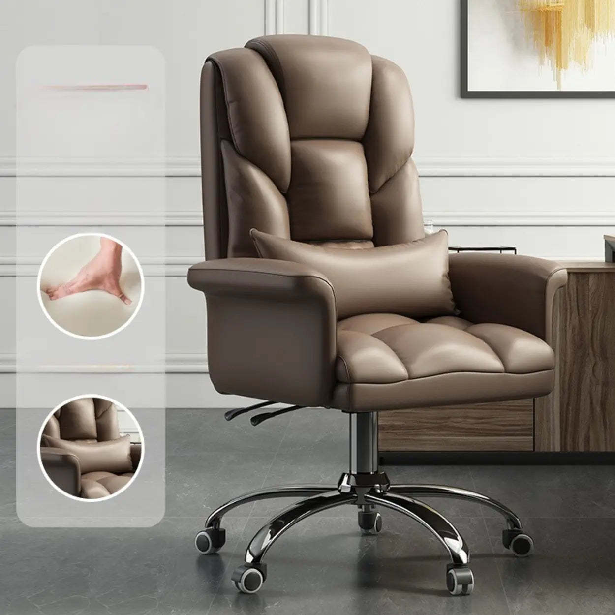 Adjustable Ergonomic Leather Office Chair — Grey / With Footrest