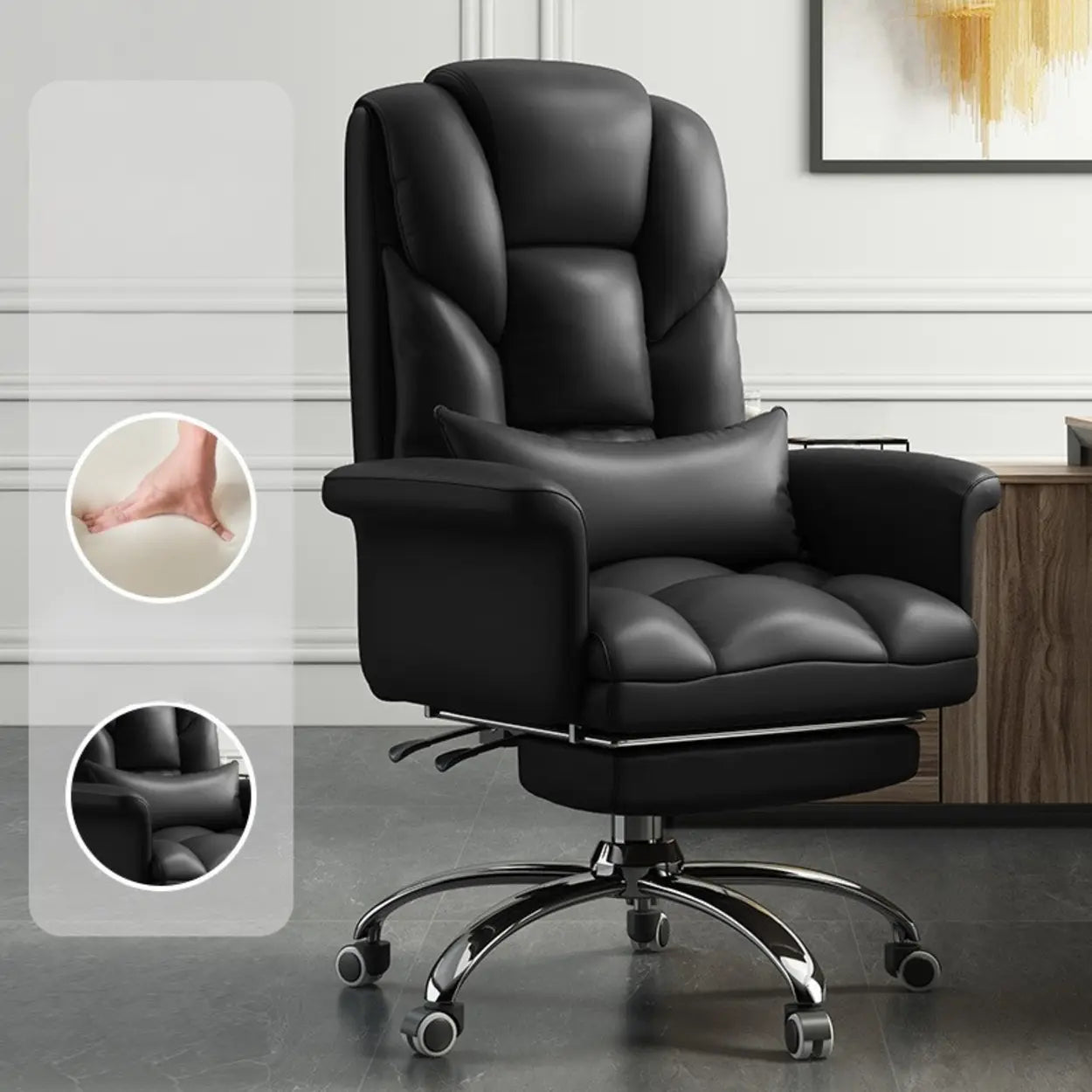 Adjustable Ergonomic Leather Office Chair — Grey / Without Footrest